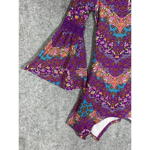 Dreamworks TROLLS Floral Crochet Sharkbite Hem Bell Sleeve Dress Girl Small Soft - Picture 7 of 10